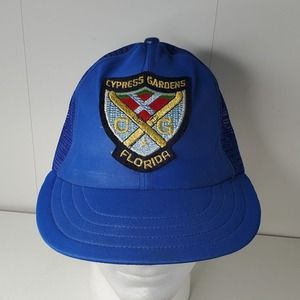 VTG Cypress Gardens Patch Florida Tourist Attraction Trucker Hat Snapback Cap
